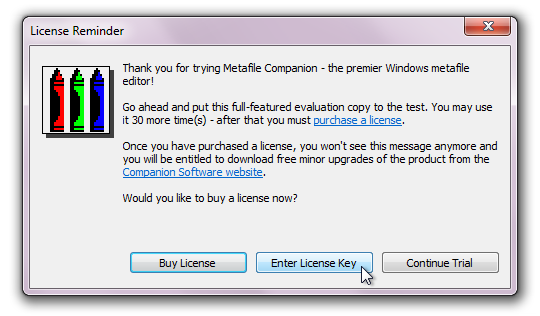 Metafile Companion License Reminder
