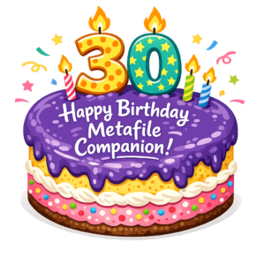 Happy Birthday Metafile Companion birthday cake (playful)